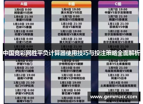 中国竞彩网胜平负计算器使用技巧与投注策略全面解析