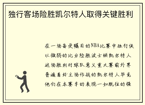 独行客场险胜凯尔特人取得关键胜利